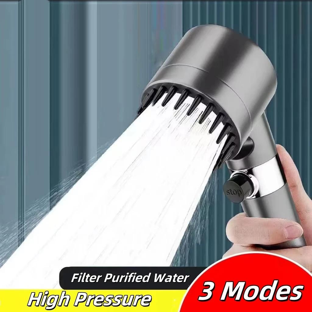 3-Mode High-Pressure Shower Head - Portable Filter + Rainfall Spray (Home/Bathroom Water Purifier)