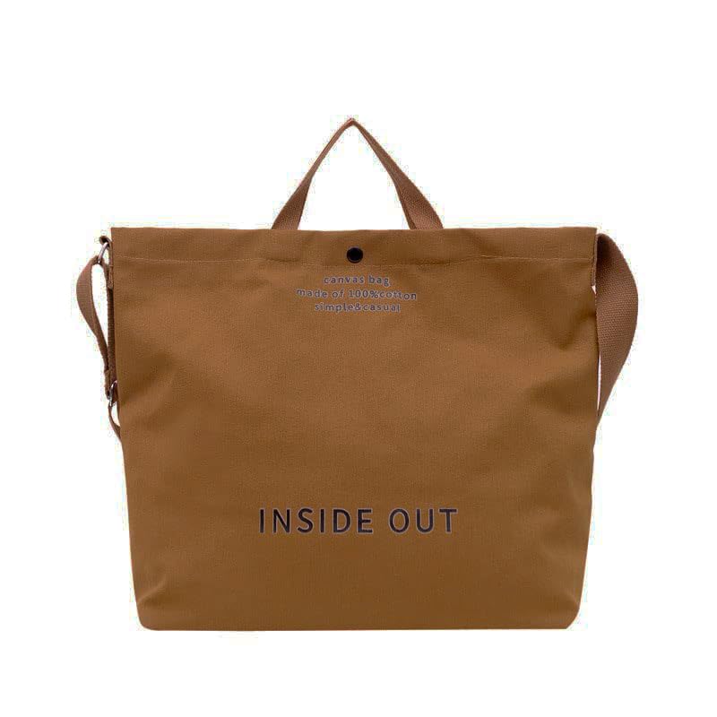 

[YanZhou] canvas tote bag ladies With zipper inner pocket casual shoulder cross body For work shopping bag (brown)