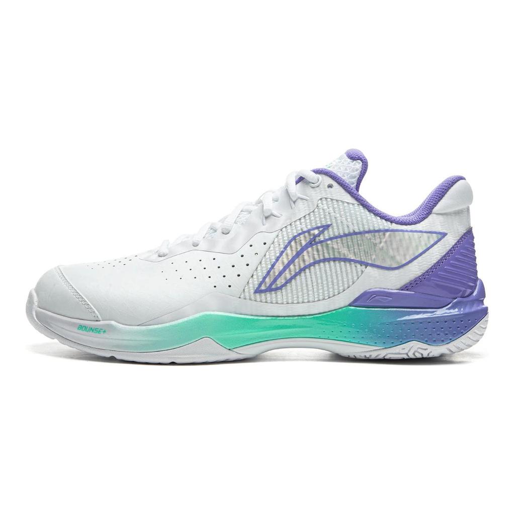 Li-Ning Pohodlné Jednoduché Lehké Odpružené Nízké Badmintonové Boty Unisex Boty Bílá Fialová AYZU015-1