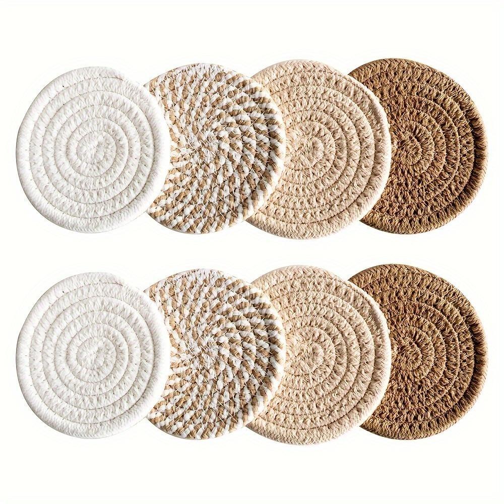 8-Piece Set Absorbent Drink Coasters, Minimalist Cotton Fabric Coasters with Non-Woven Lining for Coffee Table Home Decor Bar Housewarming Gift