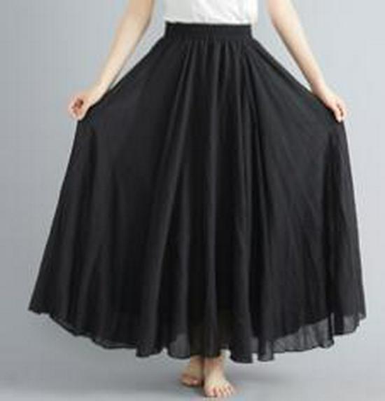 Women's Plus Size Cotton Linen Midi A-Line Skirt with Elastic Waist In 20 Colors