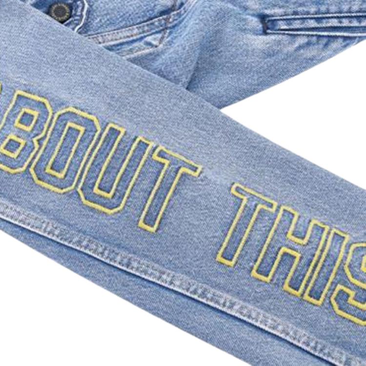 Levis X Sta Washed Distressed Letter Print Long Sleeve Denim Jacket Men jackets Blue 72334-0449