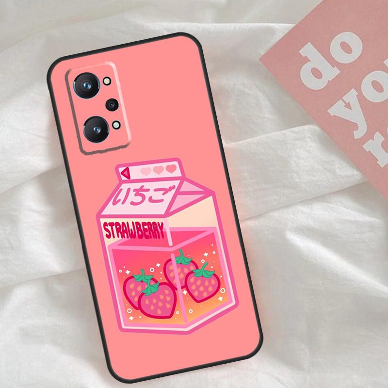 Cute Strawberry Milk Box Case For Realme C65 C67 C71 C63 C61 C55 C51 C53 C35 C75 11 12 13 14 15 Pro Plus GT6 GT7 Pro