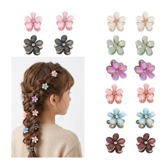 Mini Flower Hair Clips for Girls, 16 Pcs Cute Hair Accessories for Bangs, Small Flower Hair Barrettes for Kids, Party, Wedding, Graduation,