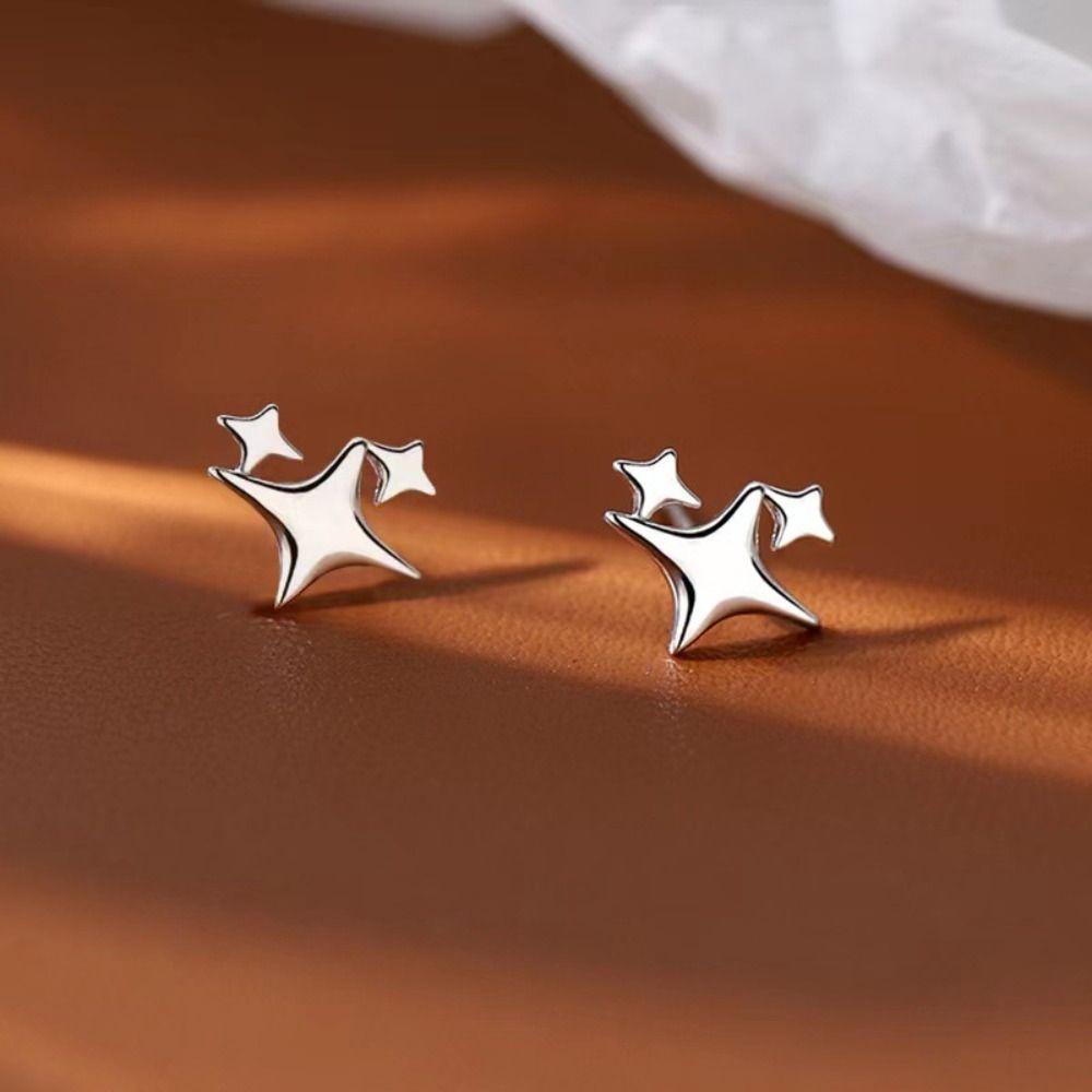 925 Stamp Silver Ear Stud Silver Asymmetry Earrings Exquisite Star Earrings  Women