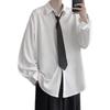 Unisex Solid Color Long Sleeve Tie Shirt - Trendy Korean Style for Spring/Autumn