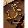 Cross Border Hot Retro Palace Style Insect Leaf Hanging Pendant Bracelet Zircon Pearl Exaggerated