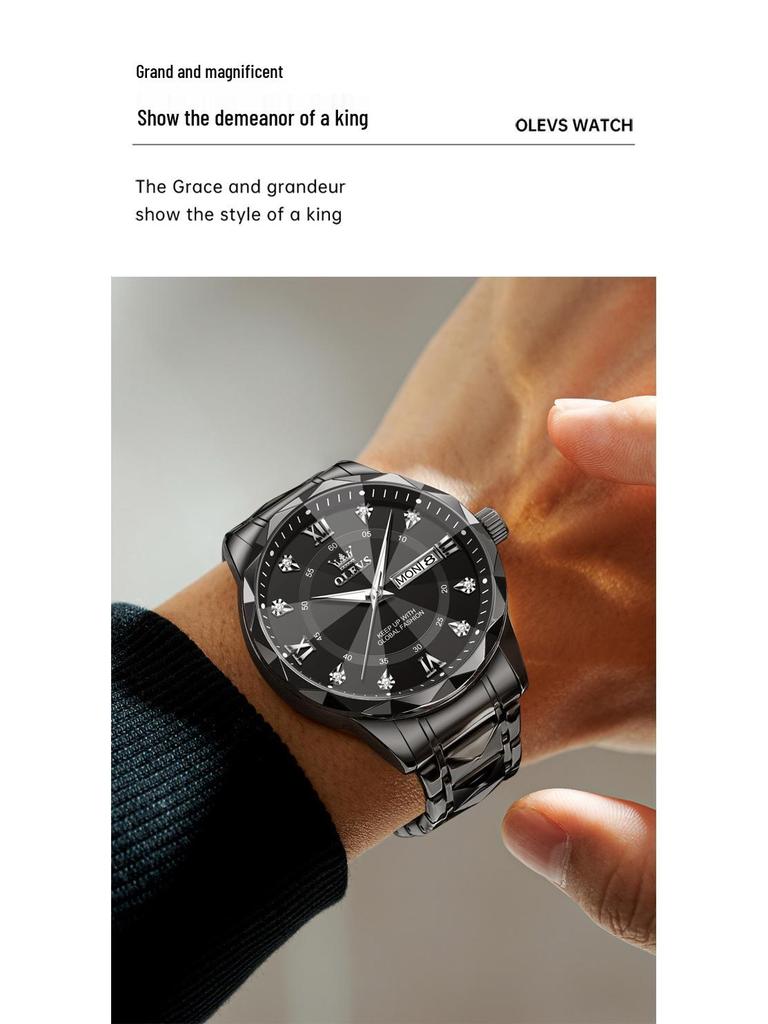 Oulishi 2025 Men's Luminous Waterproof Quartz Watch with Diamond-Shaped Mirror