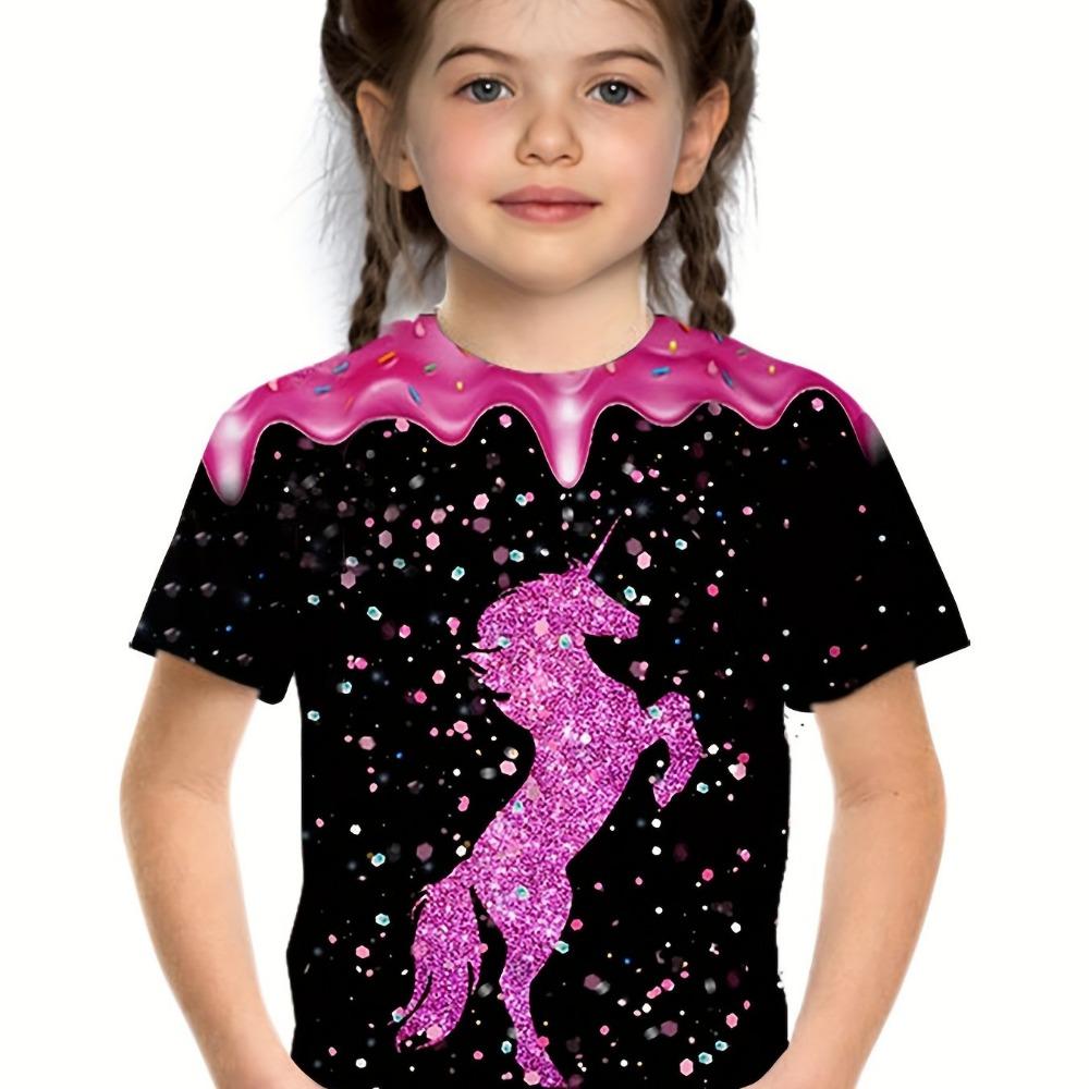 Children's Clothing Girl T-Shirt Short Sleeve Children Top Cartoon 3D Print Round Neck Kids Summer Clothes Casual Girls Clothes