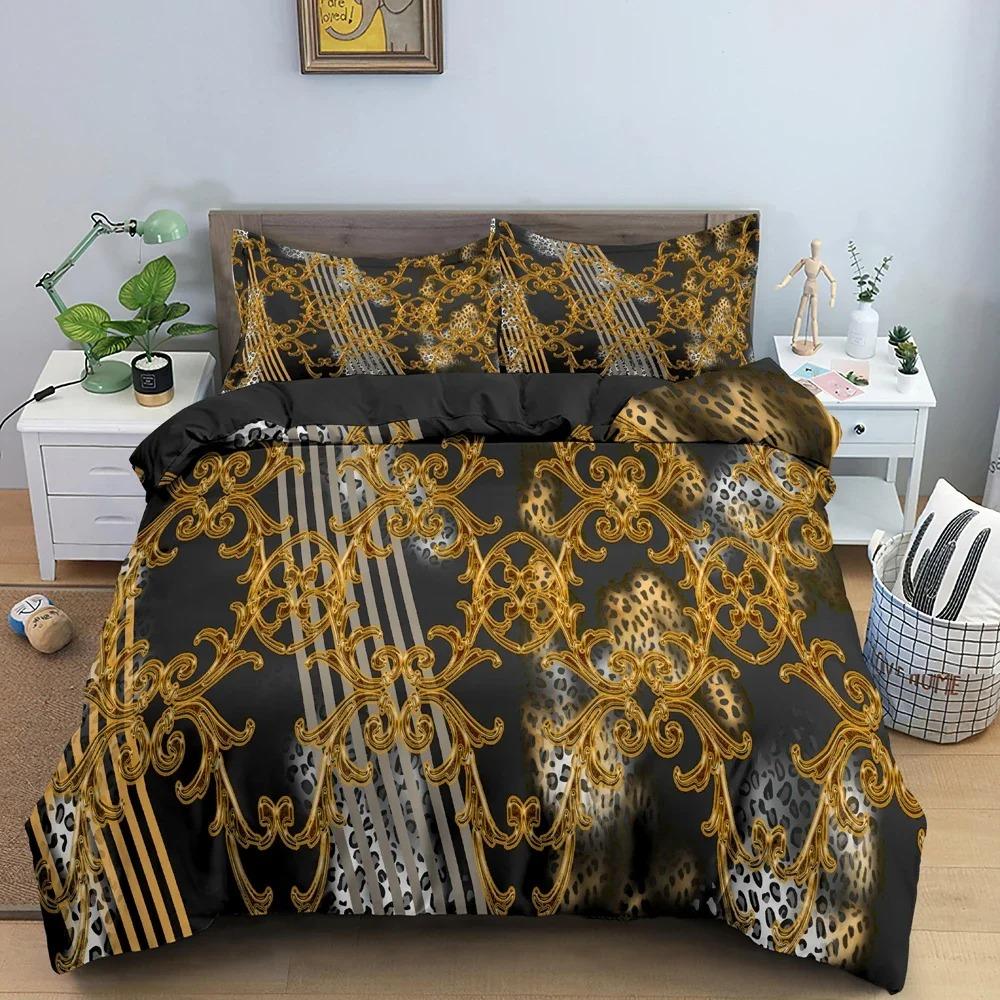 Gold Chains Duvet Cover Leopard Pattern Bedding Set Comforter Covers For Bedroom Twin King Size Soft Quilt Cover Home Textile