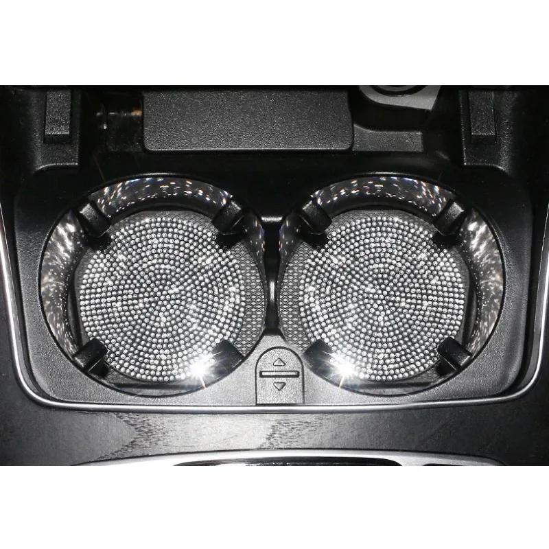 2PCS Diamond Car Coaster Non-Slip Mat Water Holder Cup Slot Silica Gel Pad Cup Mat Gadget Bling Waterproof Interior Accessories
