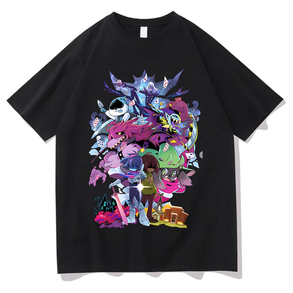 

Deltarune Мерч Персонажі Арт Футболка Повний Склад Фан-Одяг Гра Deltarune Бавовняна Футболка Топи Смішна Вільна Унісекс Футболка XS чорний
