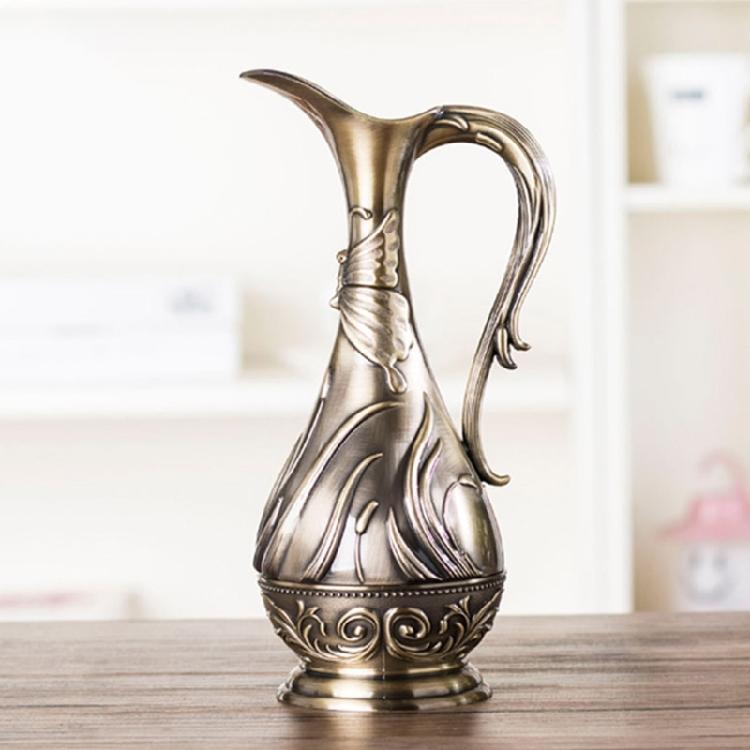 Contemporary Vintage Antique Bronze Metal Vases Geometric Embossed Texture Artistic Decors Flower Arrangement Container
