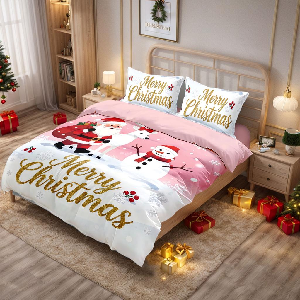 3pcs Santa Claus Printed Coreless Down Comforter Set with Soft Bedroom and Dormitory Decorations in Various Sizes