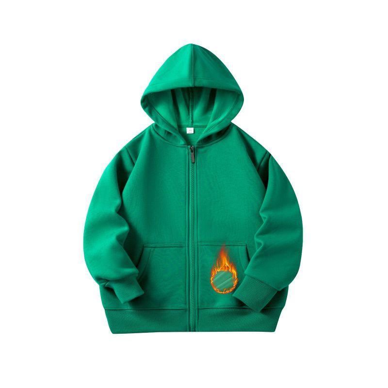 2-12 Years Kids Solid Color Hooded Zipper Coat Long Sleeve Outwear