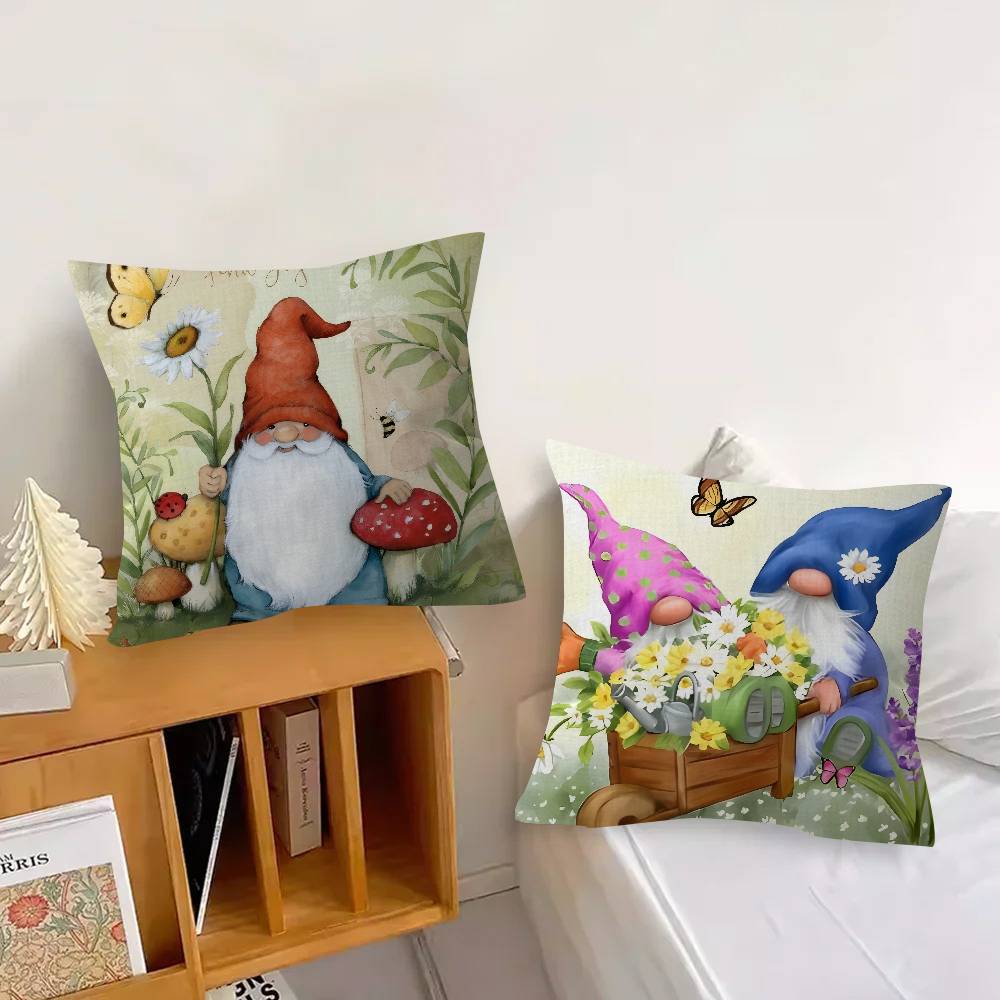 Adorable Gnome & Floral Garden Cushion Cover Car Throw Pillow Case For Sofa Car Christmas Gift