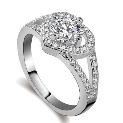 European and American White Copper Jewelry Micro Inlaid Ring Love Heart Ring Imitation Diamond Ring Women's Classic Style