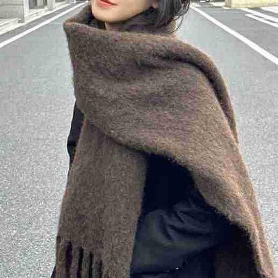 Luochi Korean Style Wool-Blend Mohair Scarf - Unisex Solid Color, Winter Warm, Versatile, Thickened.