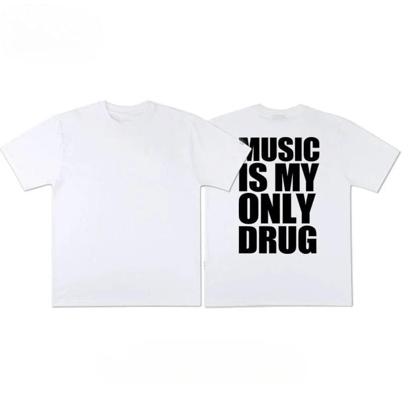 

Alphabet Musicis My Only Drug Fun English Short-sleeved T-shirt Summer Cotton Short Sleeved Trendy Niche Men Women Streetwear XXXL чорний