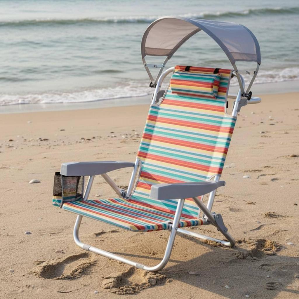 Beach Chair with Canopy Foldable Design Reclining