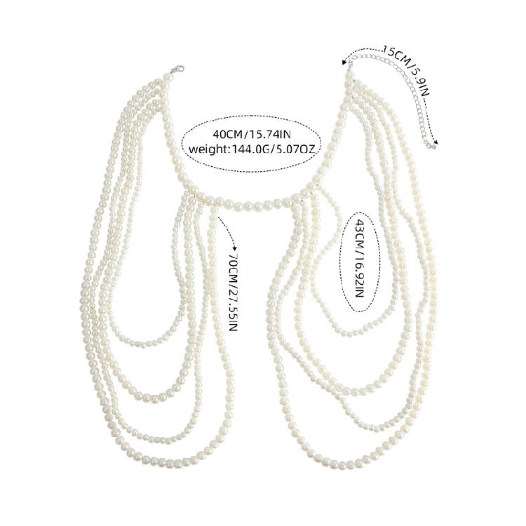 Modern Faux Pearls Body Necklace for Women Adjustable Strap Shoulder Chain Great for Celebrations and Day To Day Fashion