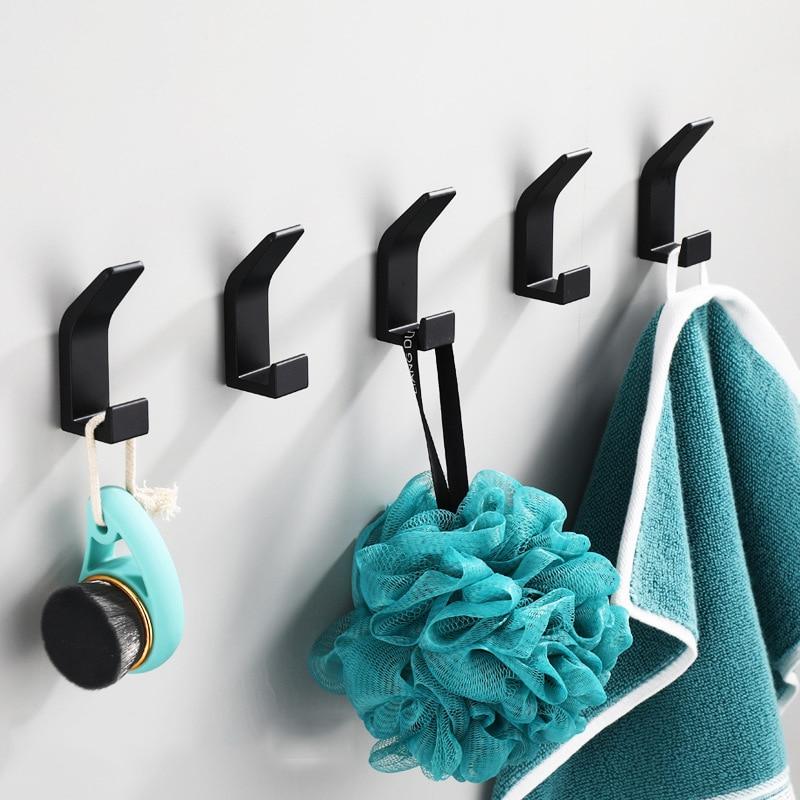 Double Hook Black White Towel Hook For Bathroom Clothes Hook For Bedroom Robe Hook Coat Hook For Livingroom Kitchen Accessories