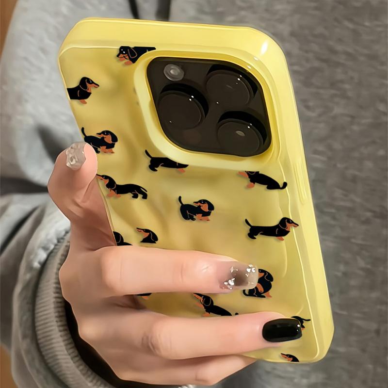

Dachshunds Pattern Soft Silicone Phone Case For iPhone 17 Air 16 15 14 13 12 11 Pro Max Plus Wrinkle Texture Cover iPhone 14 Plus