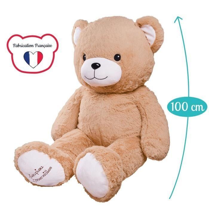 Peluche Géante - Gaston - Ours - 100cm - Beige - Fabriqué En France