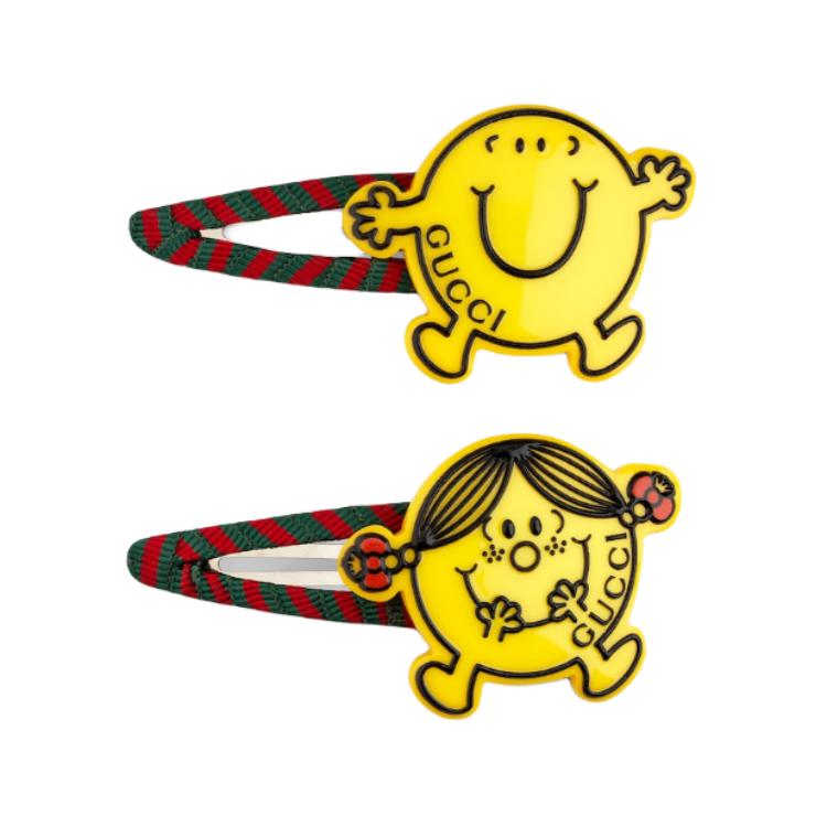 Gucci Mr. And Mrs. Fantastic Pattern Design Satin Hair Clip Kids hair accessories Yellow 863147-3HBH0-3375 Yellow