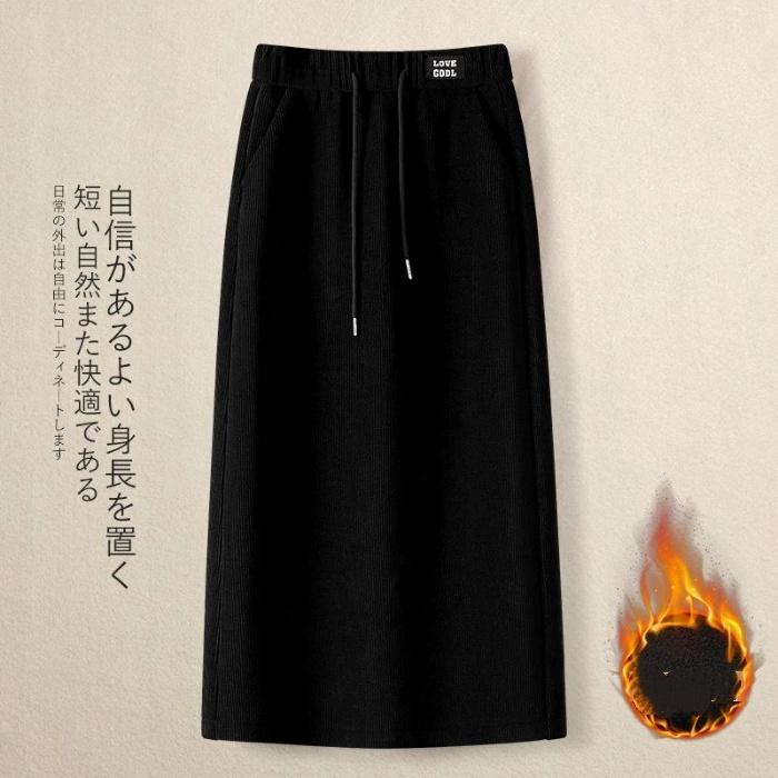 

Утепленная флисом повседневная юбка-трапеция средней длины из вельвета, теплая, осенне-зимняя, женская мода, стильные юбки до колена XXXL чёрный