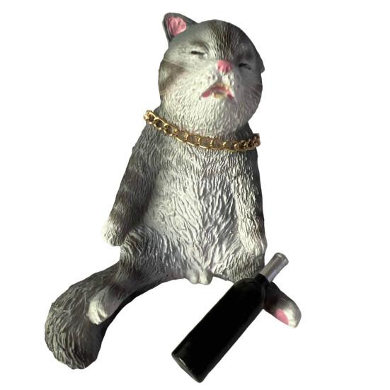 Yousheng Drunk Cat Figurine Resin Cartoon Cat Ornament Desktop Drinker Cat Decoration for Living Room Bedroom Cat Lover Gift