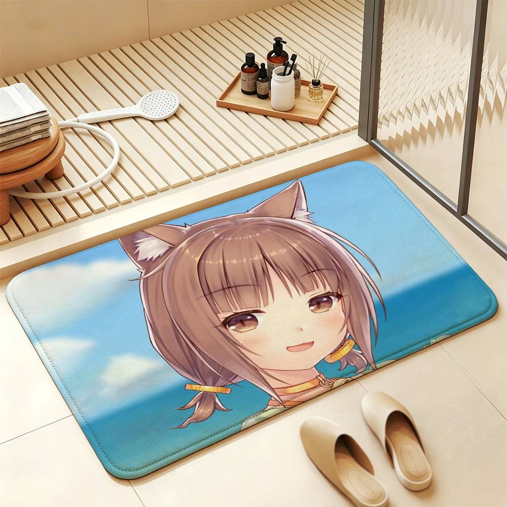 N-NEKOPARA Kawaii A-Azuki Short Plush Rug Carpet mat Machine Washable Soft Comfortable Anti‑Slip Floor Mat Home Decor