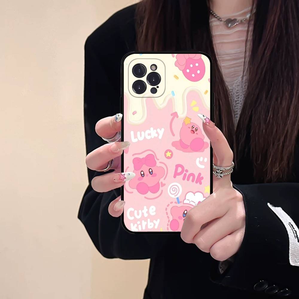 Anime K-Kirby Lovely Phone Case For Iphone 16 15 17 13 14 12 11 Pro Max Plus Black Shell Cover Case