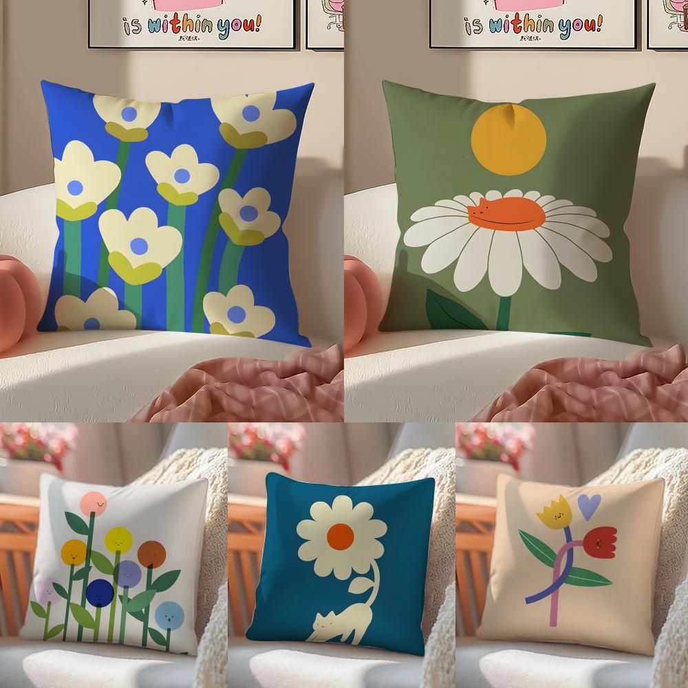 Simple Home Flower Pattern Pillow Case Pattern Printed Pillowcase For Living Room Sofa Cushion Cover & Bedroom Decor