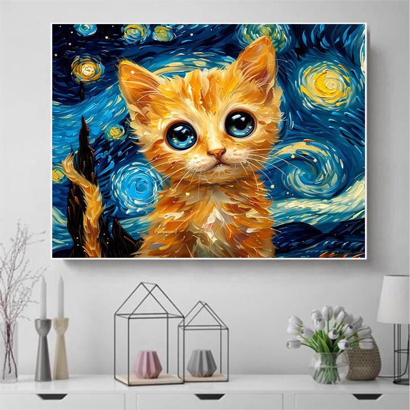 5d DIY Diamond Painting Cross Stitch Abstract Starry Sky Cat Diamond Embroidery Mosaic Full Round Drill Home Decor Crafts