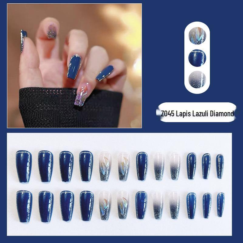 

Дымчато-голубое стекло, Средней длины накладные ногти с эффектом «битого бриллианта»