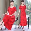 2023 Plus Size Floral Summer Cotton Dress for Middle-Aged Women