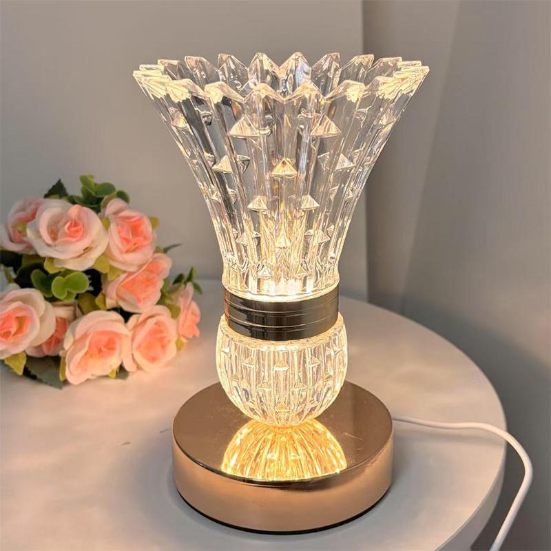 Crystal LED Vase Table Lamp USB Charging Touch Switch Tricolor Dimming Bedroom Decoration Bedside Living Room Decor Desk Lamp