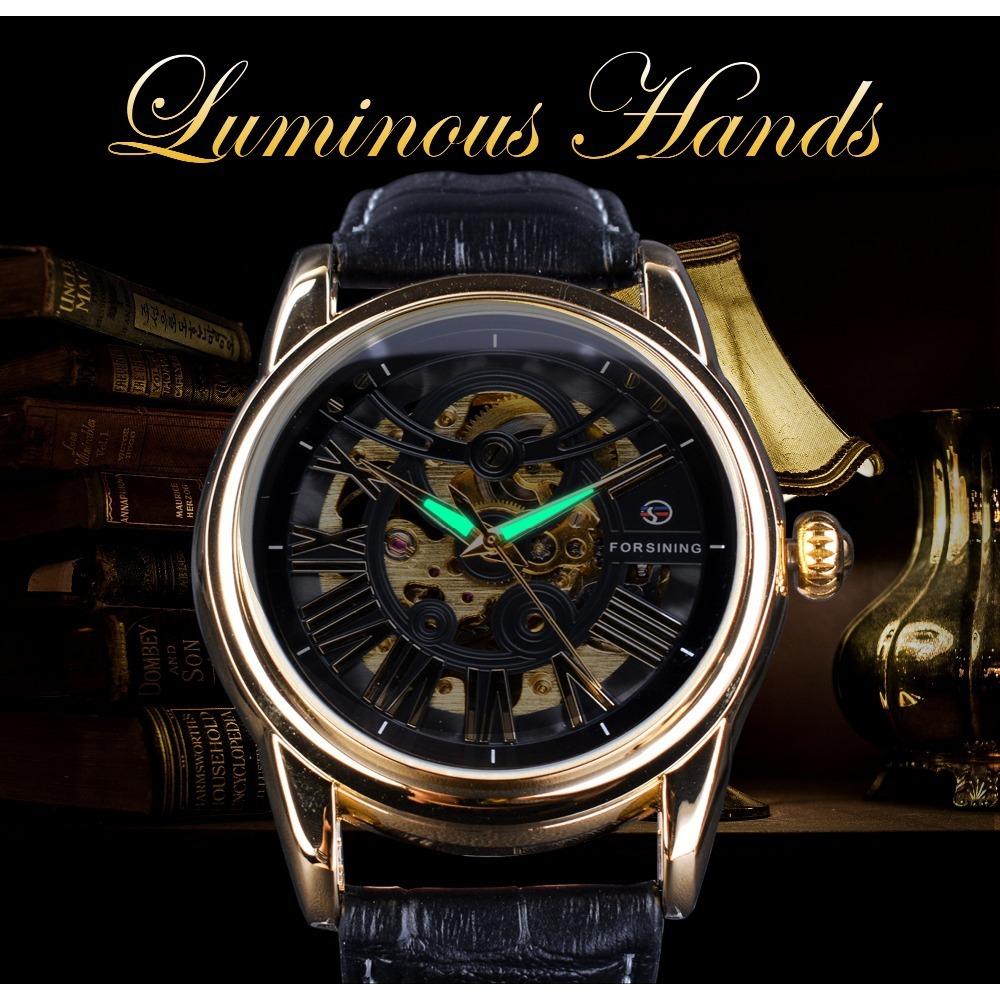 Forsining Montre mécanique automatique pour hommes, mode décontractée, mouvement mécanique creux, GMT1069-2-W