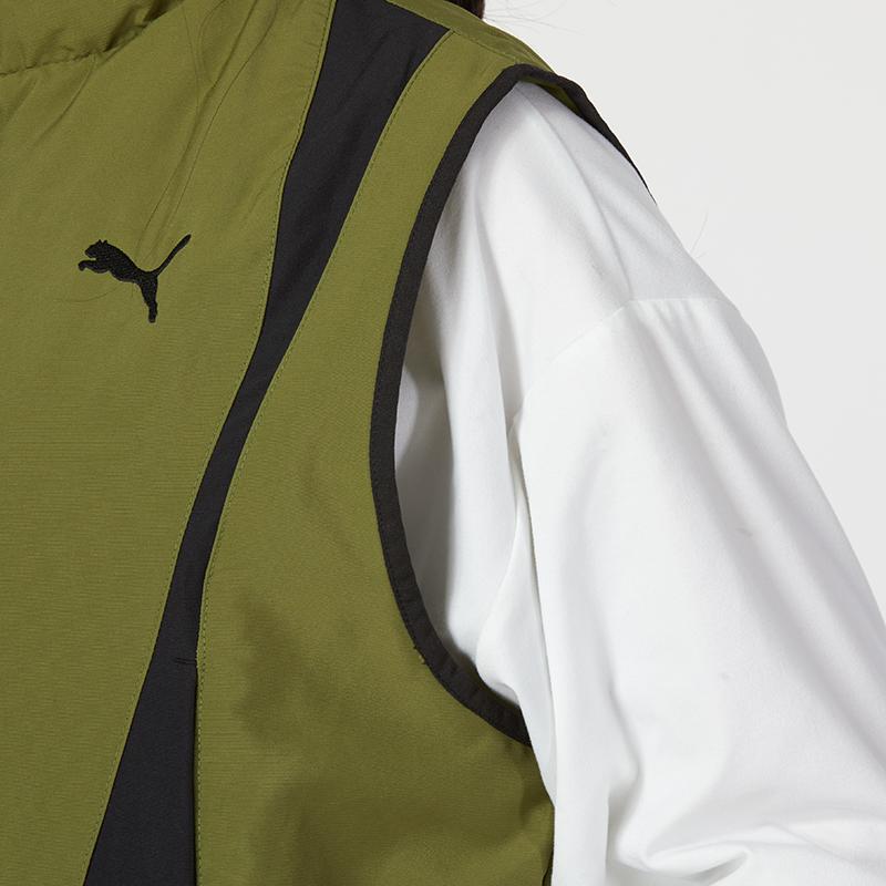 Puma Dare To Woven Vest Color Block Casual Stand Collar Loose Vest Women vests Olive-Green 626032-33