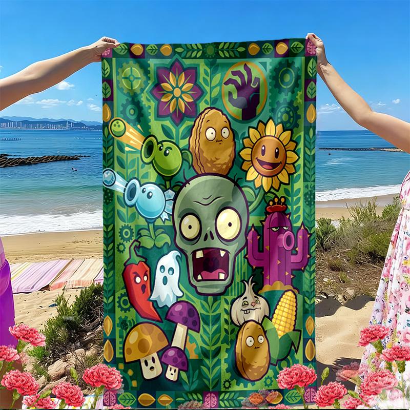 Plants VS Zombies Print Beach Towel, Versatile Lightweight Absorbent Beach Towel for Pool Surf Yoga Bathroom, Perfect Birthday Holiday Gift