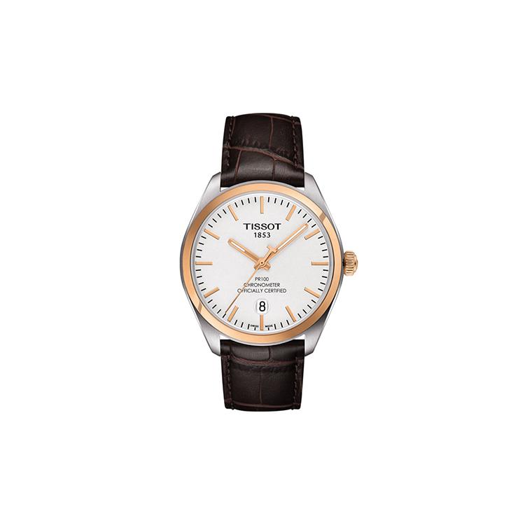 TISSOT PR100 Collection Quartz Movement Men's Watches Watch 39mm White Dial Stainless Steel Case Leather Strap T101.451.26.031.00