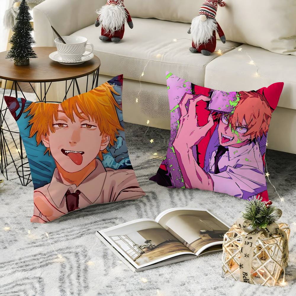 Popular Anime C-Chainsaw Mans Pillow Case Soft Plush Fabric Double Sided Print Decorative Home Living Room Gift Cushion Cover