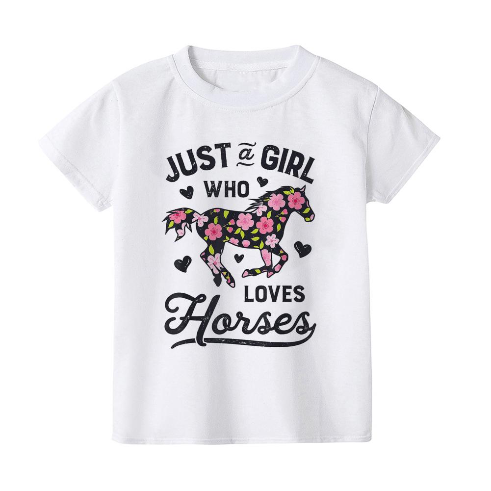 Jen dívka, která miluje koně Potisk Dětské tričko Batole Košile s krátkým rukávem Dívčí Roztomilé oblečení Děti Dětský Dárek Dětské Letní tričko
