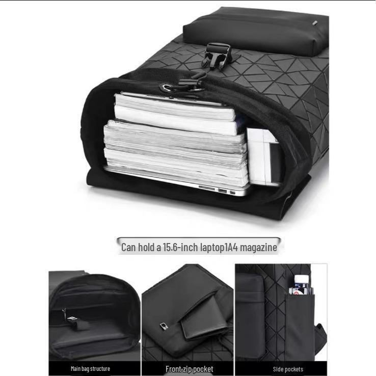 Trendy Men's Geometric Pattern Bookbag: Stylish, Versatile, Large Capacity, Lightweight Double Shoulder Backpack