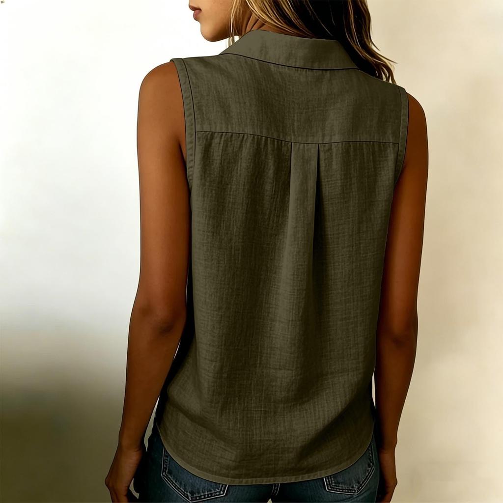 Women’s Sleeveless Collared Shirt Casual Relaxed Fit Solid Button Front Blouse Lightweight Summer T Shirt Top for Daily Office Wear