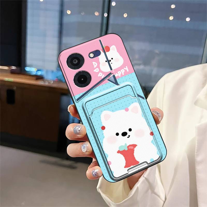 Silicone Back Cover Phone Case For Tecno Pova5 Pro/LH8N Card Slot Dirt-resistant Cartoon TPU Waterproof Card Bag Durable