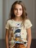 Colorful Cat Girl's T-Shirt Cute Patterns Summer Short Sleeves 3D Print Girl's Top Fashion Casual Streetwear Children's Clothing