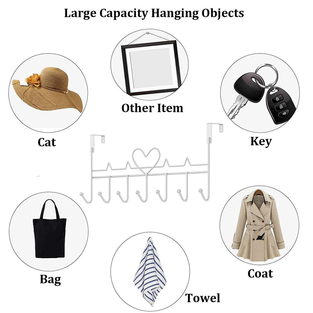 7Haken Herzförmige Türhaken Ohne Bohren Hängendes Kleideraufbewahrungsregal Schlafzimmer Küche Badezimmer Organizer Aufbewahrungszubehör