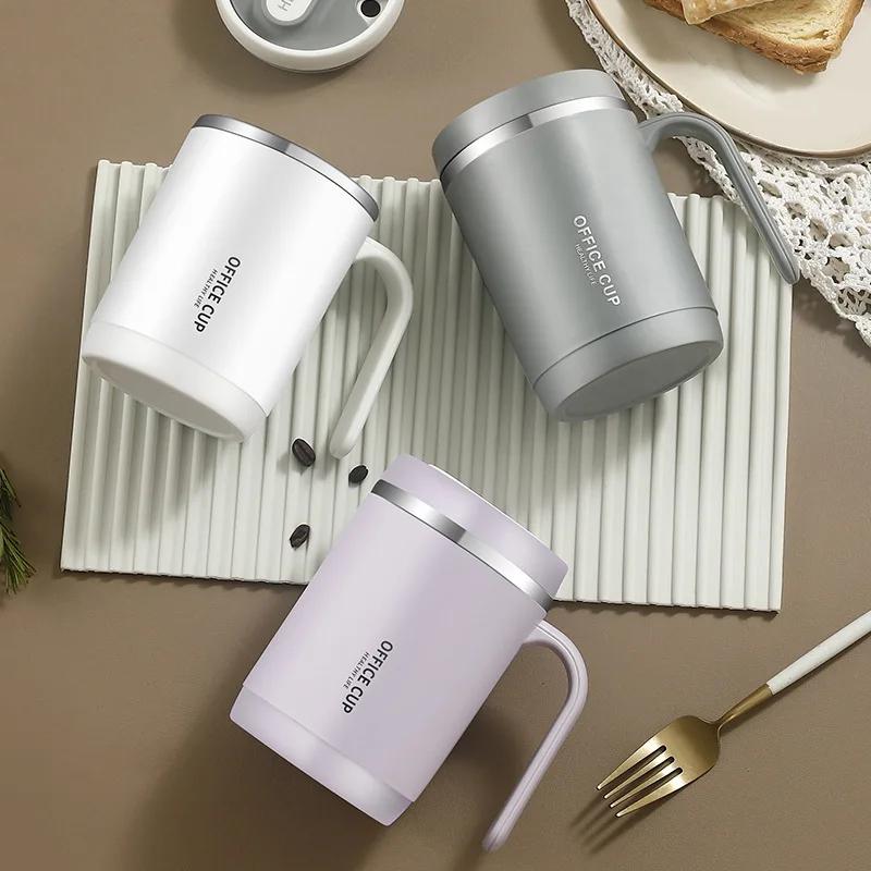 Coffee Cup Grey Creative Drinking Cup Portable Office Large Capacity Covered Milk Mug for Kitchen Travel Water Bottle Thermoses